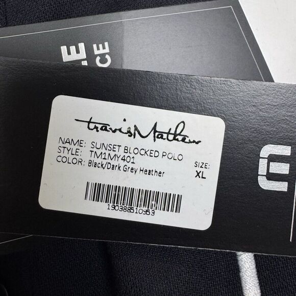 Travis Mathew Sunset Blocked Polo Shirt Golf Mens Size XL Black Gray Heather NWT - Picture 6 of 9